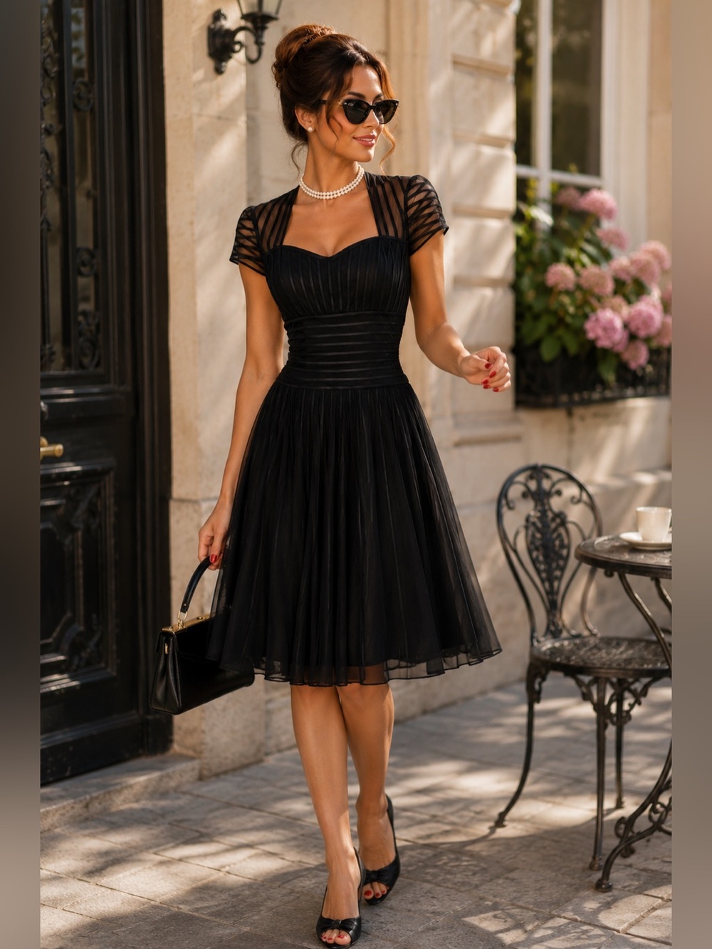 JS Collections Black Mesh Overlay Pin Up Dress Size 10